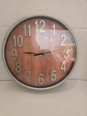 Large Rustic Wall Clock Wood Look Raised Numbers Farmhouse Industrial Decor